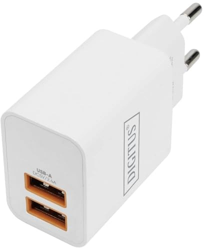 DIGITUS Cargador Universal 15,5 W - 2 Puertos USB-A - Fuente de alimentación para iPhone, iPad, Samsung Galaxy, Pixel, Xiaomi, Motorola, Huawei, Sony, LG, HTC - Blanco