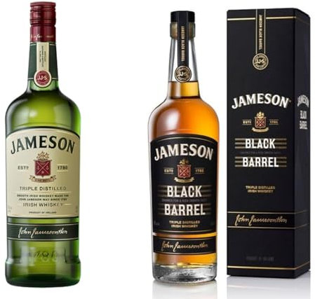 Jameson Irish Whiskey Original Blended and Triple Distilled, 1L & Black Barrel Blended Irish Whiskey with Gift Box, 700ml