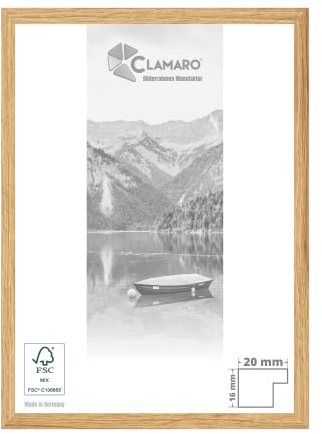 CLAMARO 'COLLAGE 20' Bilderrahmen 34x102 handgefertigt nach Maß | Eiche Catania | Moderner 20 mm breiter slim Design MDF Holzbilderrahmen inkl. Acrylglas, Rückwand und Aufhänger