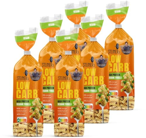 STEINER´s Low Carb High Protein Fusilli | 95% weniger Kohlenhydrate | 49g Protein | ballaststoffreich, (STEINER's High Protein Fusilli, 6x250g)