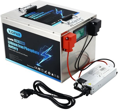 XJDPWR LIFEPO4 200ah batería de Litio 12v, 200A BMS integrada, 4.000 a 15.000 ciclos, Salida máxima de 2.560W lifepo4 - batería Recargable para Camping, Sistemas solares, autocaravanas (12V 200AH)