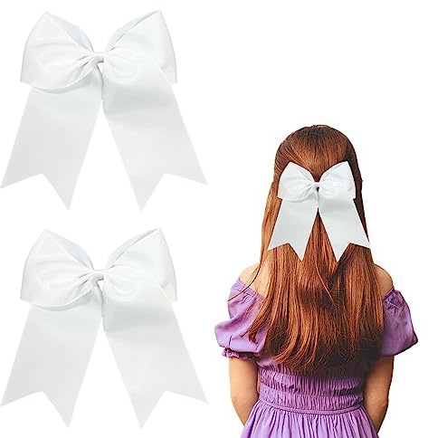 Nideen 2 Pack Large Hair Bows for Women & Girls - 8 inch White Hair Ribbon Bow Clips