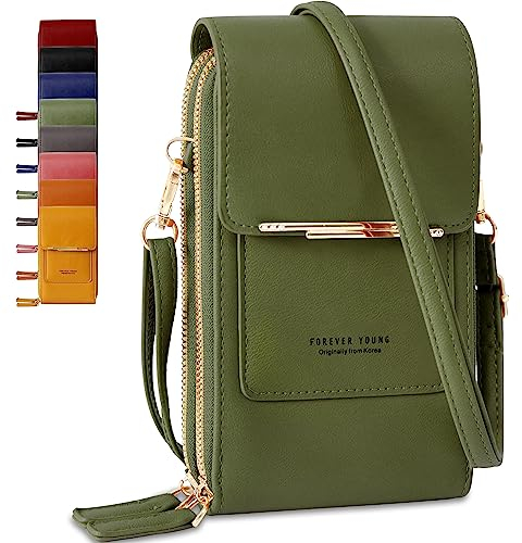 Lakpopya Porta Cellulare in Pelle PU per Donne, Tracolla Piccola Multifunzionale con Portafoglio, Borsetta per Telefoni Fino a 6,9 (Verde)