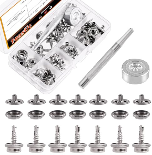 Tanstic 122Pcs(40 Sets) Stainless Steel Marine Canvas Snap Kit, Marine Grade Canvas and Upholstery Boat Cover Snap Button Fastener Kit with 2Pcs Setting Tool for Boat Cover Furniture
