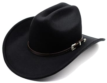 Nanwansu Cowboyhut für Damen und Herren Western Cowboy und Cowgirl Hut mit klassischer Filzbreite Krempe, Schwarz, Einheitsgr��e