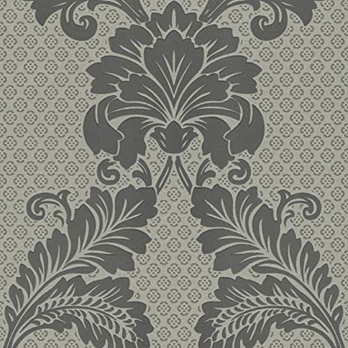 BRICOFLOR Papier peint baroque gris & anthracite Tapisserie grise élégante idéale salon Papier peint chambre adulte motif fleuri