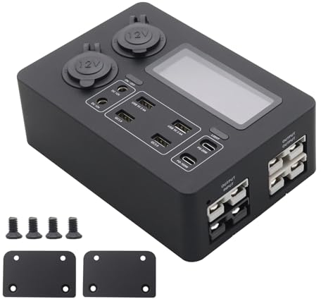 Shkalacar 12V 100W Tragbares Powerstation, Mini Power Box mit LCD Display, LED Leuchten, USB-C- und QC3.0-Anschlüssen, Tragbarer Steuer Hub für Wohnmobile SUVs Boote Yachten Autos