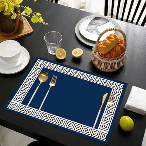 Manteles Individuales Plastico Azul Oscuro Juego de 8 Manteles Individuales bajoplatos Aislante Calor Lino Antimanchas Antideslizantes decoración Mesa Comedor Cocina 45X30cm