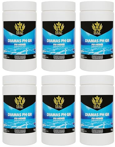 HAF® pH Heber/pH+ / pH Plus Granulat 6 kg - Für eine schnelle & zuverlässige Anhebung und Regulierung des pH-Werts in Pool, Schwimmbad & Whirlpool - Qualität: Made in Europe - Menge: 6 x 1 kg