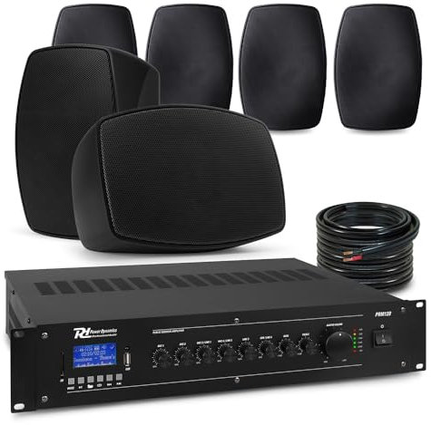 Power Dynamics PD 6x 4 BHW40BL Black Wall Mounted Speakers, Outdoor Commercial Sound System, Multi-Zone 6-Channel Amplifier, Bluetooth, IPX5 Weatherproof, Pub & Restaurant Background Music
