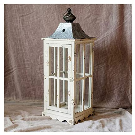 TVSKWMRQ Kandelaber, groß, aus Holz, Kerzenständer aus Glas, Dekoration für Garten und Hof, nostalgische Laterne, Kerzenhalter, Dekoration, Kerzenhalter (Größe: L) ()