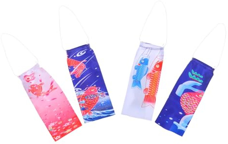 Amosfun 4pcs Japanese Carp Windsock Fish Streamer Decor Outdoor Hanging Decor Festival Carp Pendant