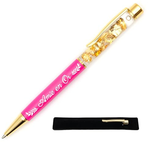 StarMaker Stylo gravé Amie en Or avec étui tissu - Stylo en métal à la feuille d'or - Cadeau copine, amitié original et chic