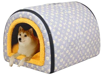 Dog Cave Bed Igloo, 2 In 1 Foldable Dog Bed House with Removable Cushion Pillow, Warm Cat Tent, Portable Anxiety Relief Pet Cave Bed for Cats Puppy Medium Dogs (XL for Pet under 15kg,B Color)