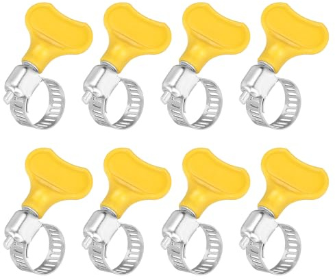 sourcing map 8Pcs Stainless Steel Hose Clamps Worm Gear Hose Clamp, 10-16mm(3/8 to 5/8) Adjustable Thumb Screw Key Type Clamps Fuel Line Clamps 8mm Bandwidth for Plumbing, Yellow