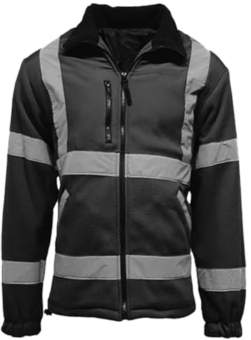 FASHION 7STAR Veste polaire haute visibilité avec poches latérales et poitrine à manches longues et fermeture éclair pour homme avec bande réfléchissante haute visibilité, Noir , M