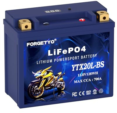 Forgetyo Lithium YTX20L-BS, 700A LiFePO4 Motorcycle Battery, 12V 10AH ATV, UTV, Jet Ski, 4 Wheeler, Snowmobile, Personal Watercraft, Seadoo, Polaris, Tractor,Generator and Riding Lawn Mower Battery
