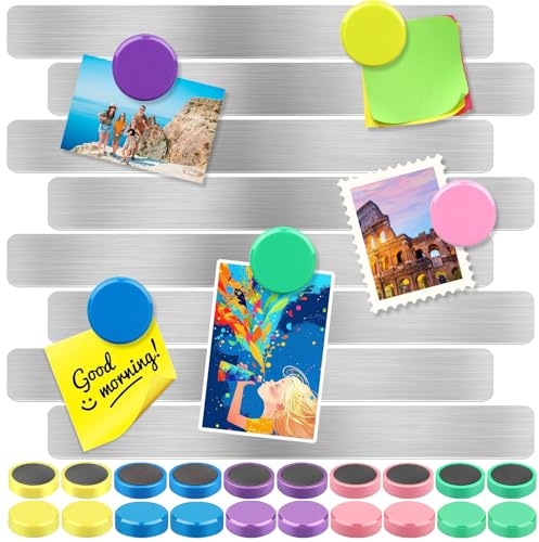 8 Stück Magnettafel Memotafel, 27.5 x 2.5 cm Magnetleiste Selbstklebend mit 20 Stück Starke Magnete, Magnettafeln, Pinnwand Board Memo Board für Büro, Küche, Dokumente und Kühlschrank (8pc 20)