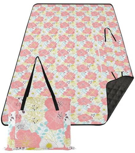 EtherSpher Picknickdecke mit bunten Blumen, wasserdicht, für Park, Camping, verstaubar, für 8 bis 10 Erwachsene, Konzertdecke, Manta, Para, Hacer, Picknick