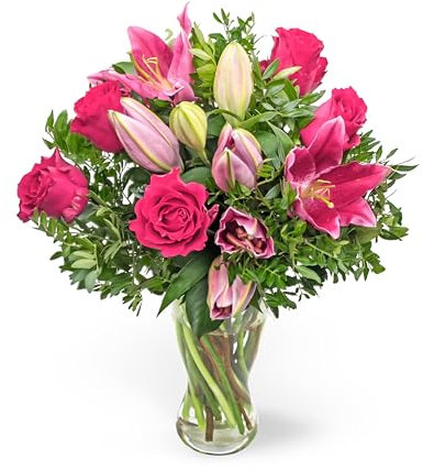 Bouquet de lys roses – Composition florale fraîche livrée à la main – Cadeau élégant avec expédition le lendemain – Idéal pour un anniversaire, un anniversaire, des condoléances, une célébration ou un