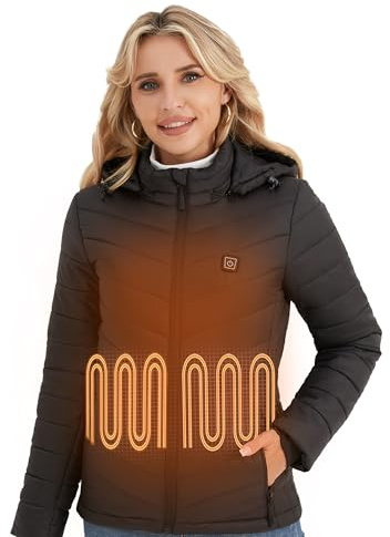 Vestego Heated Jackets for Women, Heated Jacket with 12V 20000mAh Battery Pack, 6 Heating Zones, Black, Large