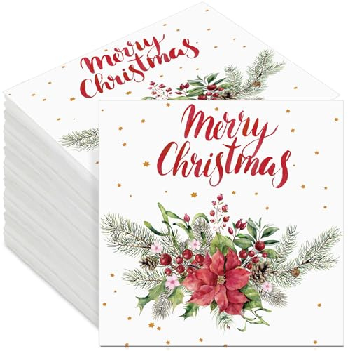 Tenare 200 Stück 33 x 33 cm Weihnachten Servietten Weihnachtliche Papierservietten Einweg Weihnachtsservietten Festliche Servietten mit Motiven für Weihnachtsessen Tischdeko Küche(Weihnachtskranz)
