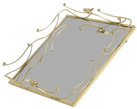 TOPBATHY Plateau Décoratif Vintage Carré Miroir avec Statue Doiseau Plateau Miroir Élégant pour Bijoux Service Daprès Midi Thé Décoration Café et