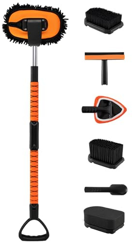 TANGZON 52 Car Wash Brush with Long Handle, Car Cleaning Kit with Microfibre Mop, D-Grip, Tire Brushes, Mist Wiper & Windshield Squeegee, Vehicle Cleaning Set for RV, Truck, Sedan, Boat