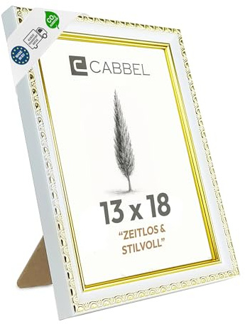 CABBEL Marco de fotos CELI 13x18 cm Dorado/Blanco – Marco barroco vintage – Acrílico resistente – Para fotos y pósters – Decoración salón
