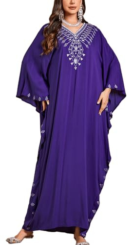 YouKD Broderad blommig rymlig kaftan boho strand bikini täcka upp klänning plusstorlek rock för kvinnor, U1 Blå, en storlek
