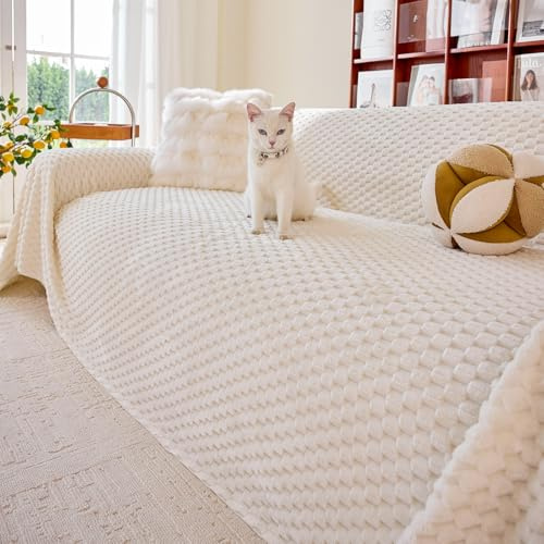 TAOTAOGO Pet Couch Cover, Fuzzy Non Slip Couch Slipcover Sofa Cover for 1 2 Seater for Corner L Shaped Sofa,Washable Sofa Covers Couch Protector, Pet Friendly (Beige 180x260cm)