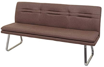 Berlinlodge Sitzbank HxBxT 90x180x59cm Sitzhöhe 49cm Rückenlehne Stoff/Textil Edelstahl gebürstet Braun 180cm Esszimmerbank Bank Polsterbank