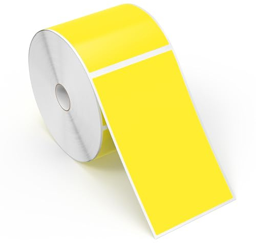 Meitaat 500 stycken klistermärken fluorescerande gul självhäftande självhäftande etiketter avtagbara 12,7 × 7,6 cm rektangulär klistermärke rulle