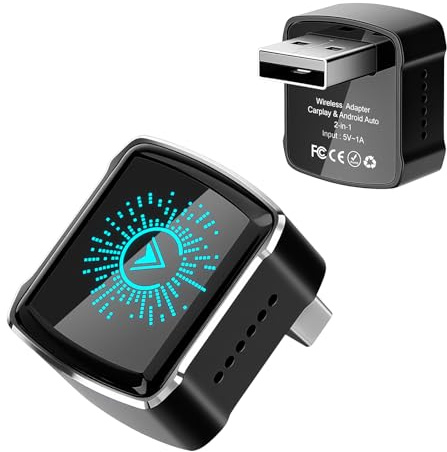 MYPIN Adaptador CarPlay Inalámbrico 2 en 1, Compatible con Apple CarPlay y Android Auto, Bluetooth, Negro, USB Type A, Plug and Play