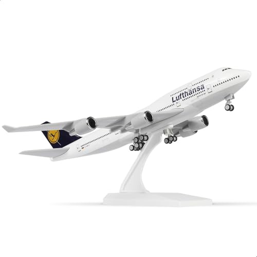 QIYUMOKE 1/240 747 modellflygplan för Lufthansa för Boeing 747 modellflygplan med stativ (30 cm längd) Förberedd modellbyggsats för vuxna – kreativa presenter från flygfah