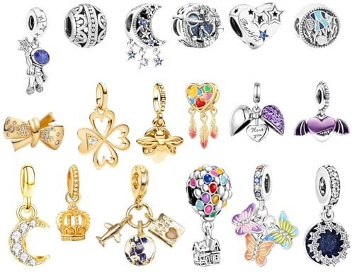 MLPKOI 18 Pcs Charms per Bracciali, Charm Bead Ciondolo Donna, Compatibile con Braccialetti e Collane, Regalo di Gioielli Perfetto per Donne, Perfetto Regali per Mamma, Moglie, Ragazze (Set2)