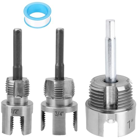 3 Pezzi di Utensili per Filettatura Tubi, Tagliafili Interno ed Esterno Integrato a Doppia Funzione Tubi in PVC/Plastica da 1/2, 3/4 e 1 Pollice con Cinghia Materie Prime per Trapani Elettrici