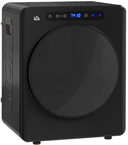 HOMCOM Secadora de Evacuación 5 KG Secadora de Ropa 1000W Táctil Negro | Función Antiarrugas, Función Esterilizar, Temporizador, Pantalla LED, Tambor Inox