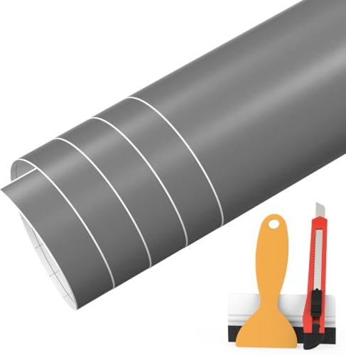 FAFALITHIC 30cm x 150cm Matt Grau Autofolie Set Blasenfrei mit Werkzeug | Air-Release, Kratzfeste, Selbstklebende Auto Folie für PKW Innen/Außen, Motorrad, Fahrrad