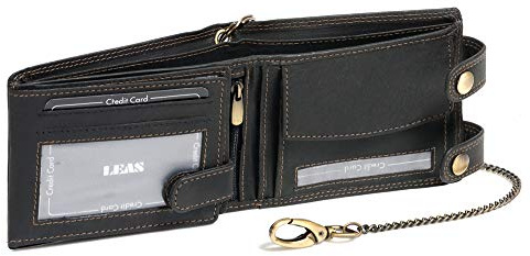 LEAS MCL Biker Portafoglio Uomo con Catena, Vera Pelle, Nero - ''LEAS Chain-Series''