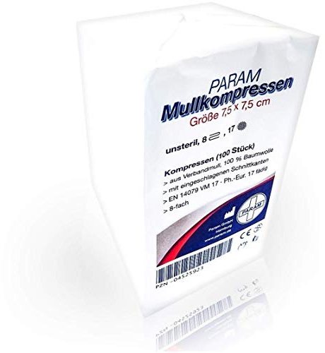 MULLKOMPRESSEN 7,5x7,5 cm unsteril 8fach 100 St