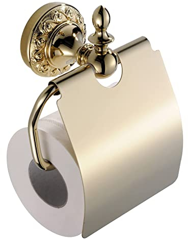 CASEWIND Style Élégant Porte Rouleau Papier avec Couvercle Sculptures Délicates à la Base pour WC Salle de Bain Porte Papier Toilette Pratique en Laiton Massif de Haute Qualité avec Finition d’Or