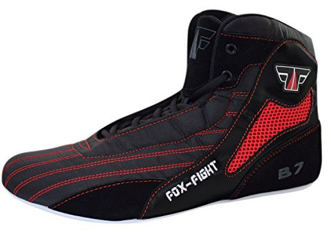 FOX-FIGHT B7 Kampfsport Schuhe | für Damen und Herren | Atmungsaktiv Flexibel | Wildleder | Ringerschuhe | Athletik Fitnesschuhe Bodybuilding | 39 / schwarz/rot