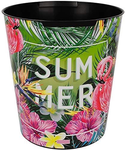 alles-meine.de GmbH Papierkorb/Behälter - Flamingo & Tropische Blumen/Palmen - 10 Liter - wasserdicht - aus Kunststoff - Ø 28 cm - großer Mülleimer/Eimer - Abfalleimer - Au..
