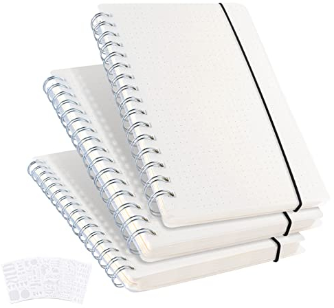 Agoer 3er Pack Notizbuch Dotted A5 - Gepunktetes Bullet Grid Journal Dot Spiral (No Bleed) mit 5 DIY Schablonen, 480 Seiten, Dickes Papier 120 g/m² Dickes Gepunktete Papier, 5.7 x 8.3 Inch