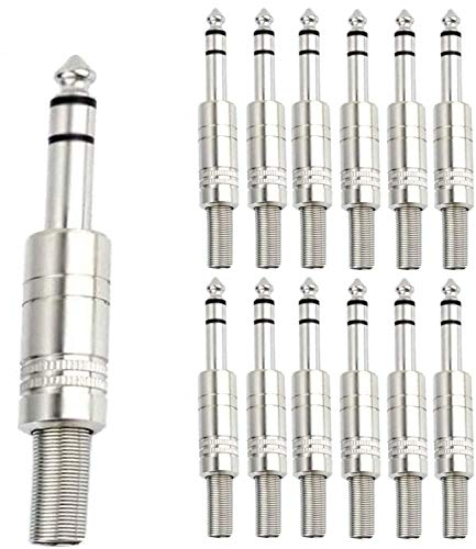 RUNCCI-YUN 12 pz Connettore Audio saldatura 6,35mm,6.35 mm maschio saldatura Connettore,per altoparlante/chitarra/microfono, Connettore TRS da 6,35 mm(metallo,Doppio canale)