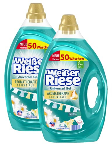 Weißer Riese Universal Gel Essentials Lotus & Mandelöl, Flüssigwaschmittel, 50 Waschladungen 2,5 Liter, 100 WL (2x50)
