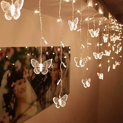 BCKAKQA Fairy Lights 1.5M x 0.5M 48 LED Butterfly Curtain Lights String USB 8 Modes Indoor Outdoor Use for Party Wedding Christmas Holiday Window Decoration Lighting(Warm White)