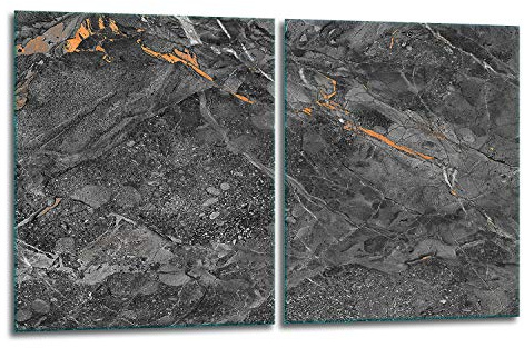 TMK ArtDeko Herdabdeckplatte 2 Teilig 40x52 cm - Spritzschutz Herdabdeckung – Herdschutz aus Sicherheitsglas – Robust, Hygienisch & Rutschfest– Schutz für Induktion, Ceran, Gas & Elektro