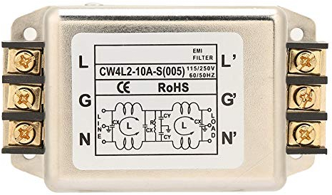 Filtro EMI de Línea de Alimentación, CW4L2-10A-S Filtro de Potencia Filtro de Interferencia Electromagnética, Terminal de Filtro de Alimentación Monofásico de Polos Único/Doble, 10A 50/60Hz, 115V/250V